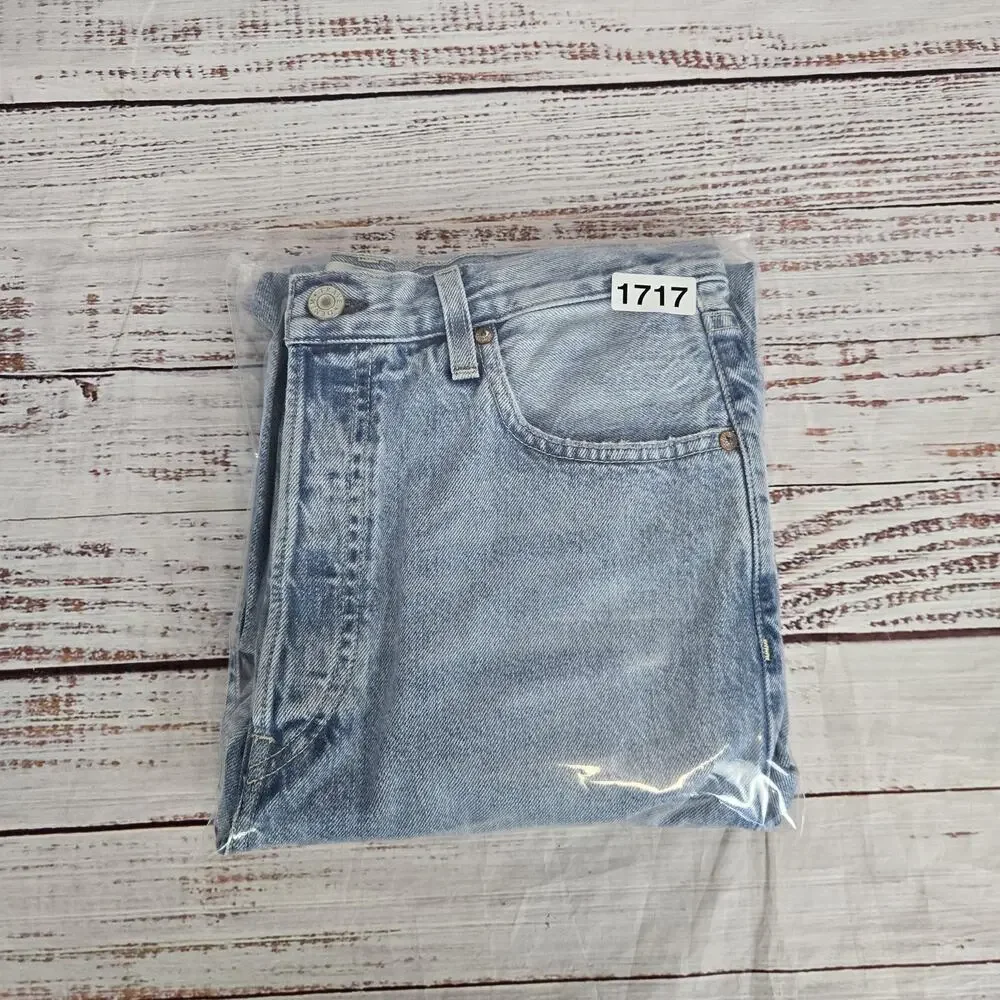 Trave Jeans Harper Crop Straight High Rise Raw Hem Button Fly Grunge Denim 30